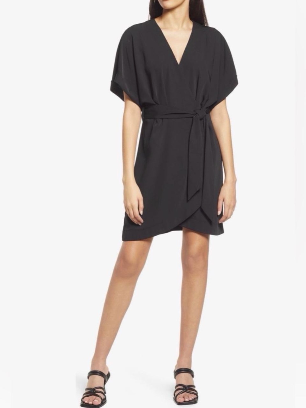 Charles Henry Black Wrap Dolman Sleeve Midi Dress XS